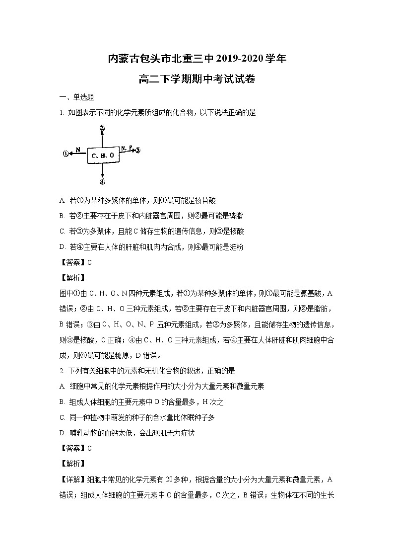 【生物】内蒙古包头市北重三中2019-2020学年高二下学期期中考试试卷（解析版）01
