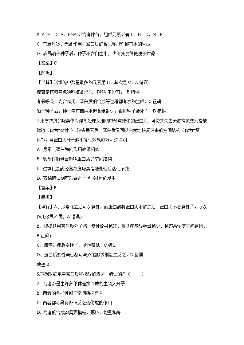 【生物】内蒙古集宁一中2019-2020学年高二下学期期中考试试题（解析版）02