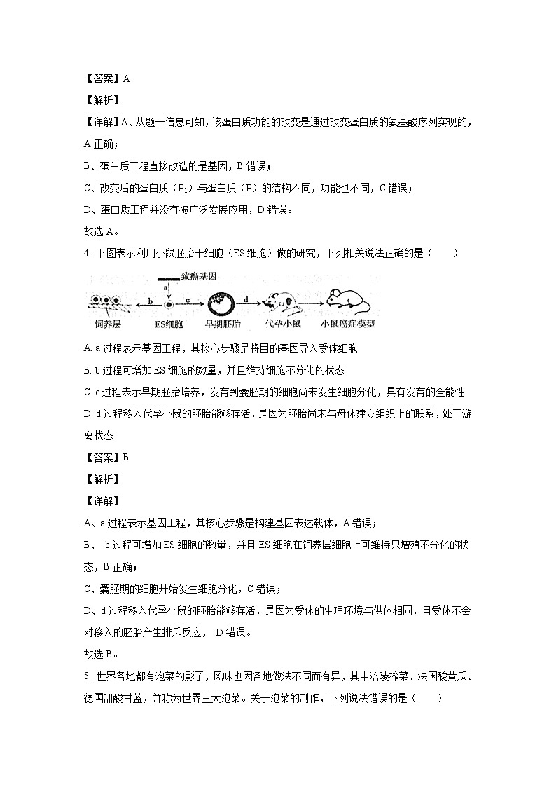 【生物】山东省烟台市2019-2020学年高二下学期期中考试试题（解析版）03