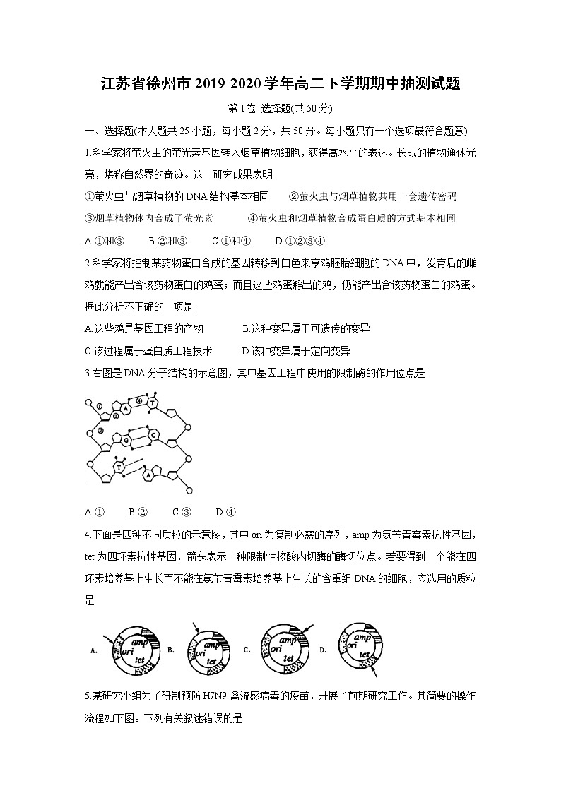 【生物】江苏省徐州市2019-2020学年高二下学期期中抽测试题第1页