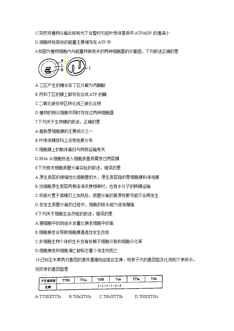 【生物】山西省2019-2020学年高二下学期期中联考试题02