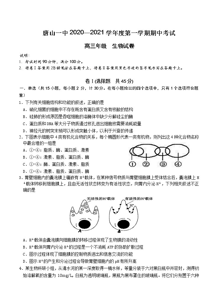 河北省唐山一中2021届高三上学期期中考试 生物(含答案)01