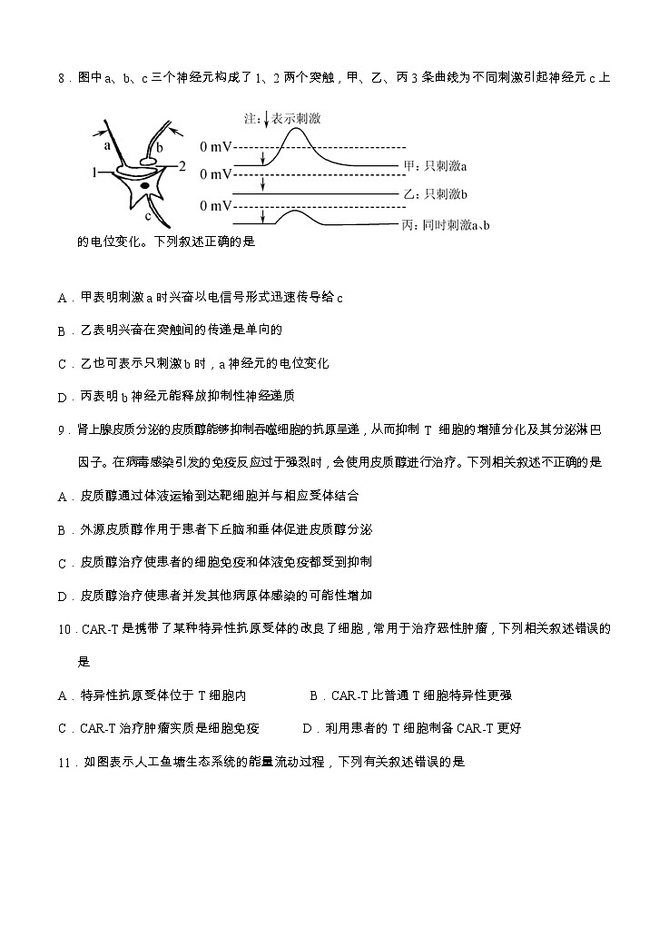 广东省汕头市金山中学2021届高三上学期期中考试 生物(含答案)03