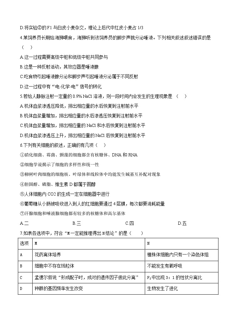 重庆市2021届高三第二次预测性考试 生物（含答案）02
