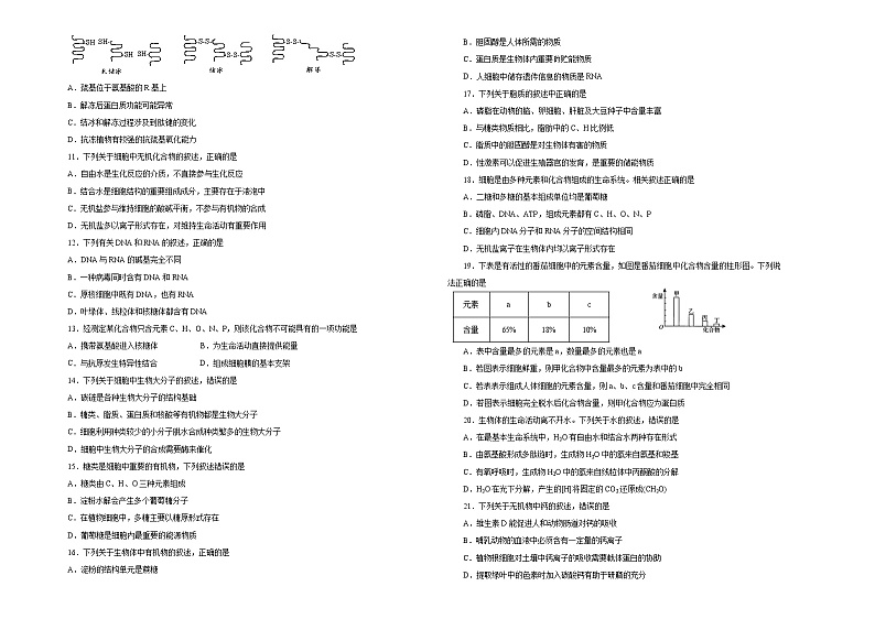 2021届高三一轮复习第一单元走近细胞 组成细胞的分子训练卷 A卷第2页