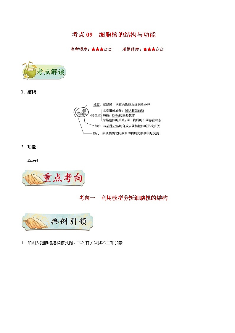 考点09  细胞核的结构与功能—系统的边界-备战2021年高考生物一轮复习考点一遍过第1页
