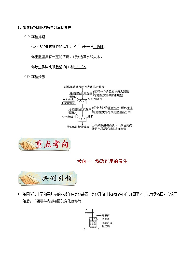 考点12  渗透作用的原理及应用-备战2021年高考生物一轮复习考点一遍过 学案02