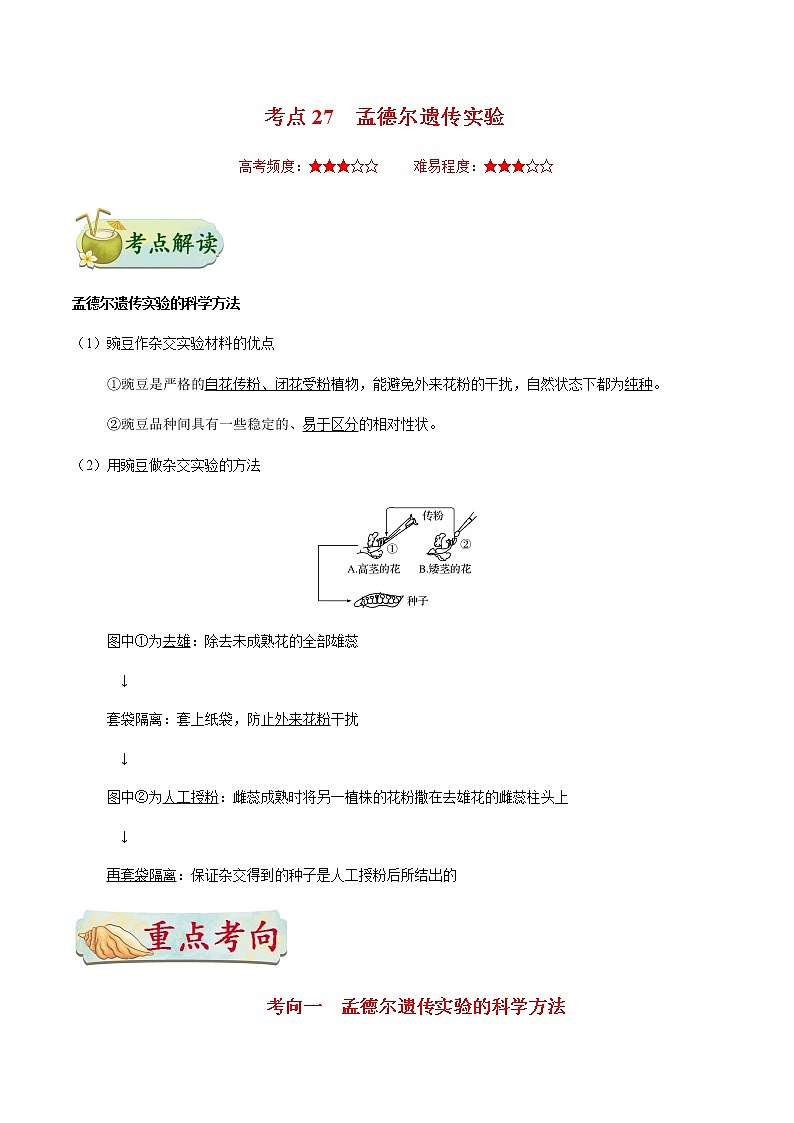 考点27  孟德尔遗传实验-备战2021年高考生物一轮复习考点一遍过第1页