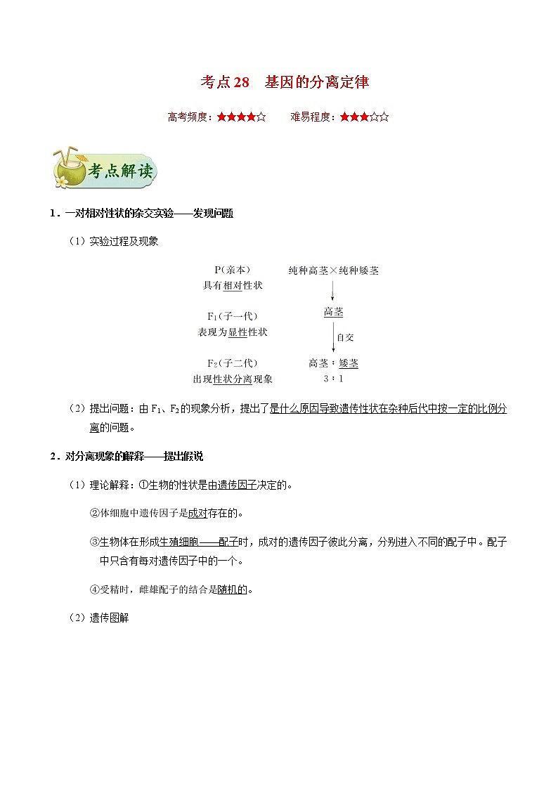 考点28  基因的分离定律-备战2021年高考生物一轮复习考点一遍过第1页