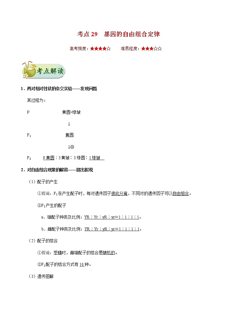 考点29  基因的自由组合定律-备战2021年高考生物一轮复习考点一遍过第1页
