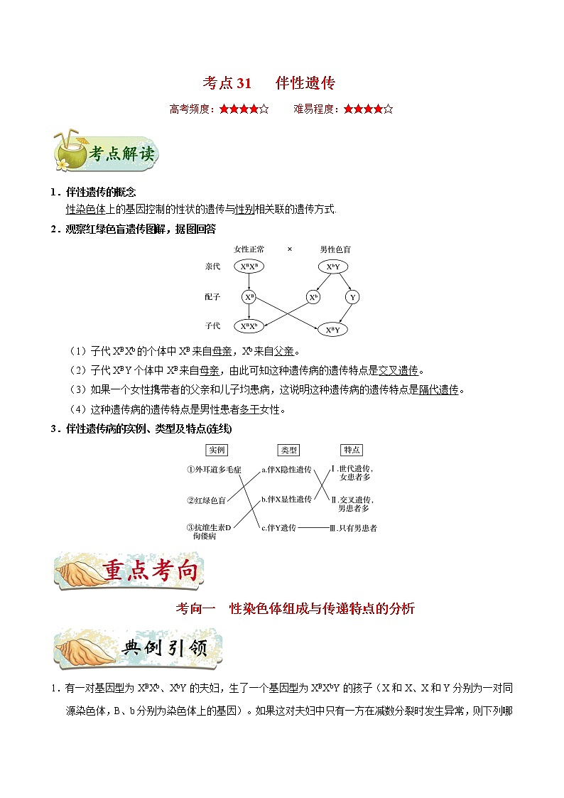 考点31  伴性遗传-备战2021年高考生物一轮复习考点一遍过 学案01