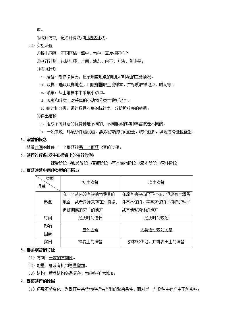 考点42 群落的结构、群落的演替-备战2021年高考生物一轮复习考点一遍过 学案02