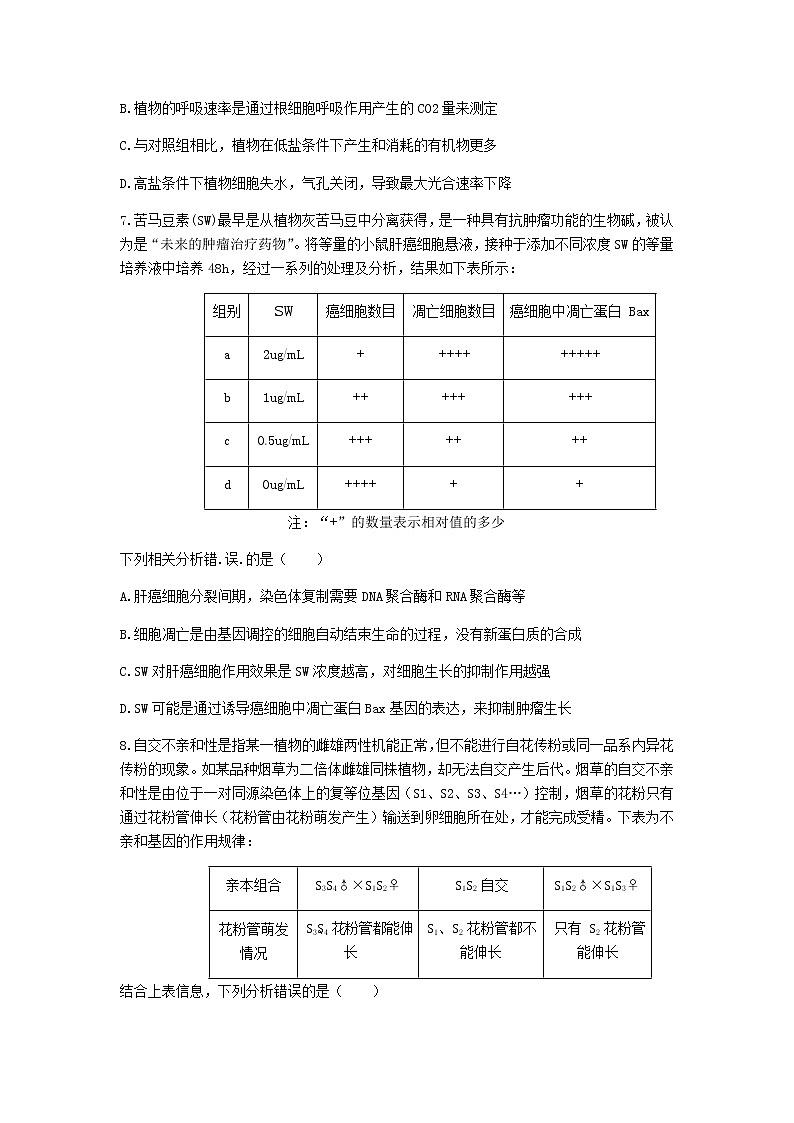 全国新课改省区T8联考2021届高三上学期第一次联考 生物试题（Word版，含答案解析）03