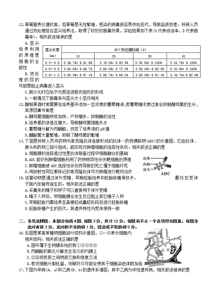 江苏基地学校2021届高三上学期第一次大联考试题（12月）生物 (含答案)03