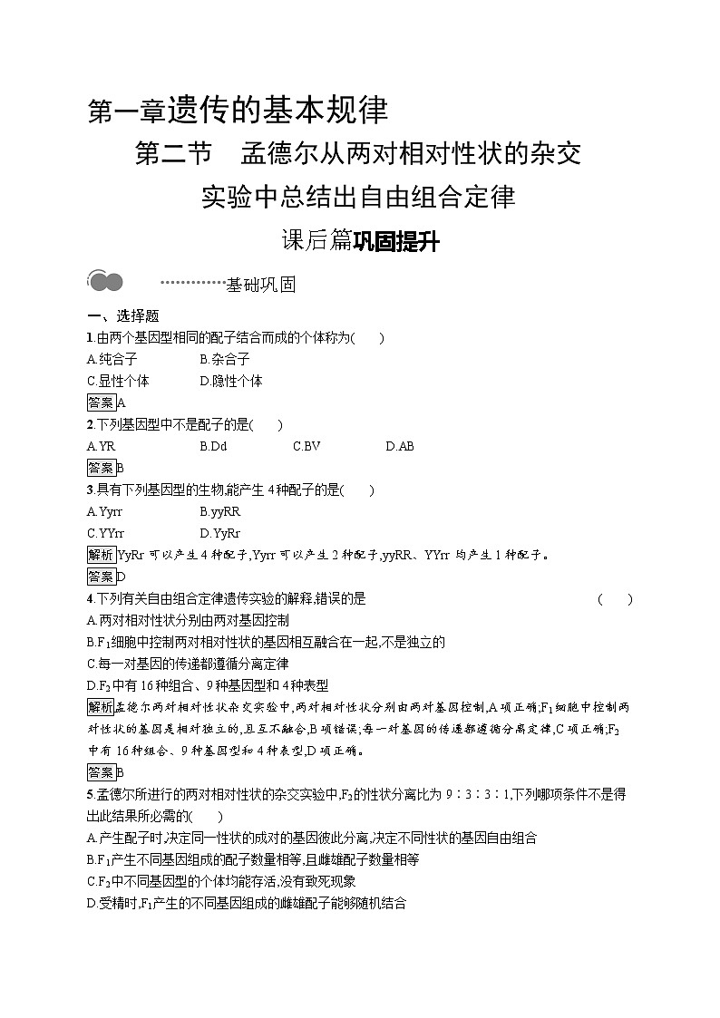 第一章　第二节　孟德尔从两对相对性状的杂交实验中总结出自由组合定律第1页