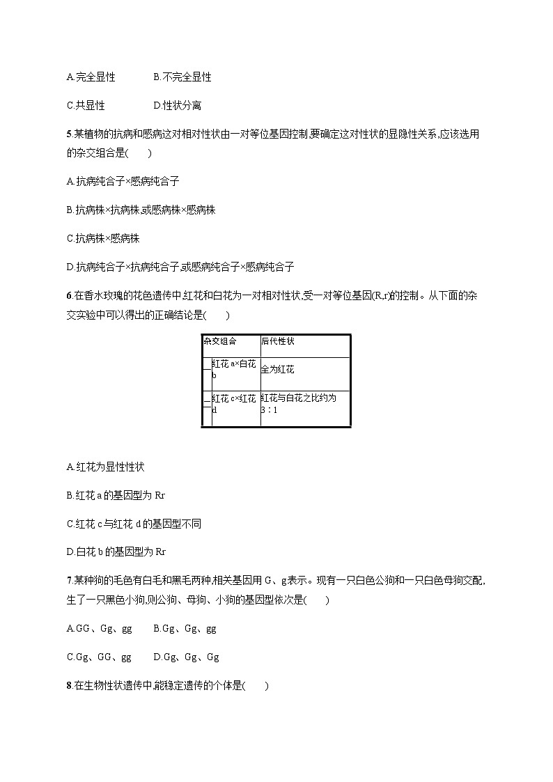 浙科版高中生物必修二同步练习：孟德尔从一对相对性状的杂交实验中总结出分离定律教师+学生版02