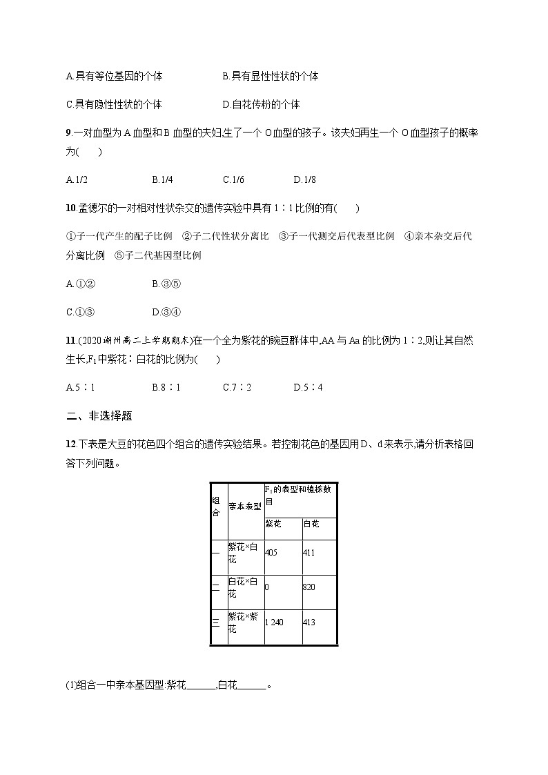 浙科版高中生物必修二同步练习：孟德尔从一对相对性状的杂交实验中总结出分离定律教师+学生版03