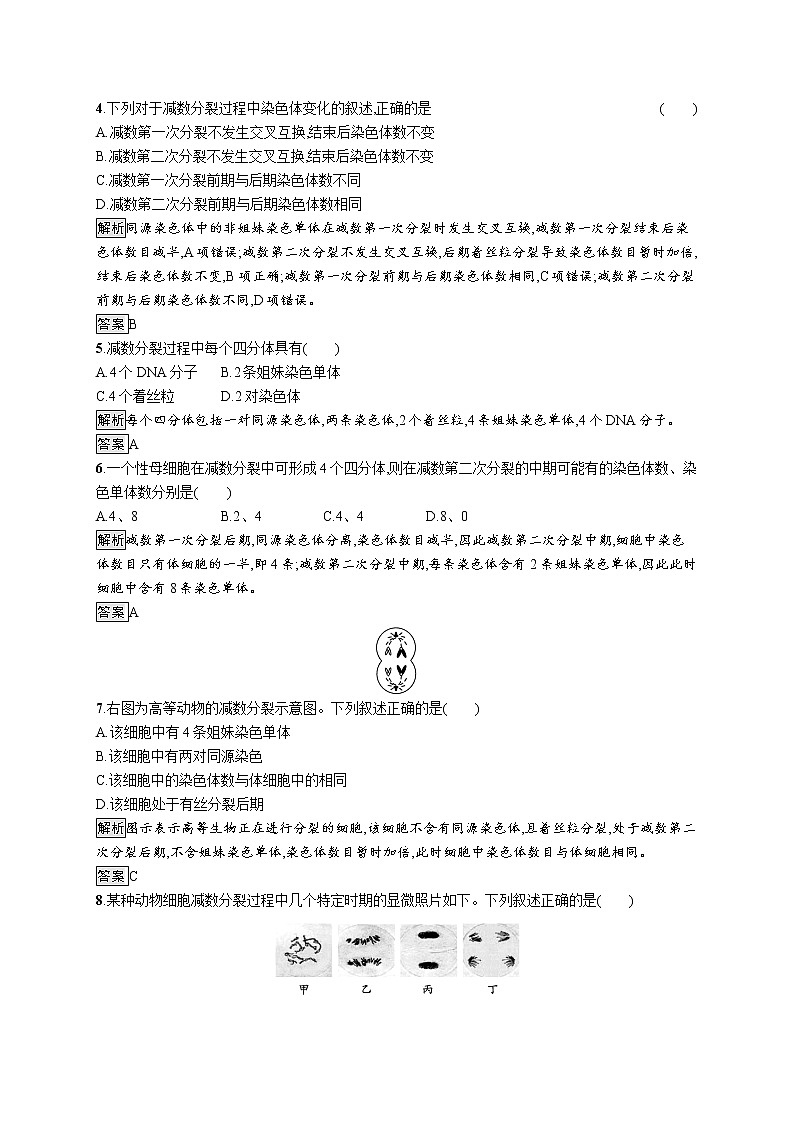 浙科版高中生物必修二同步练习：基因随染色体传递减数分裂教师+学生版02