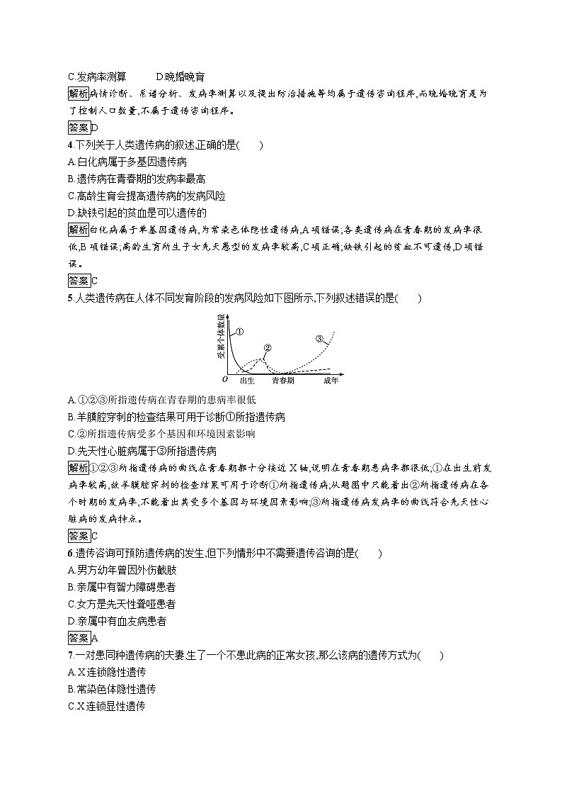 浙科版高中生物必修二同步练习：遗传咨询与人类基因组计划教师+学生版02