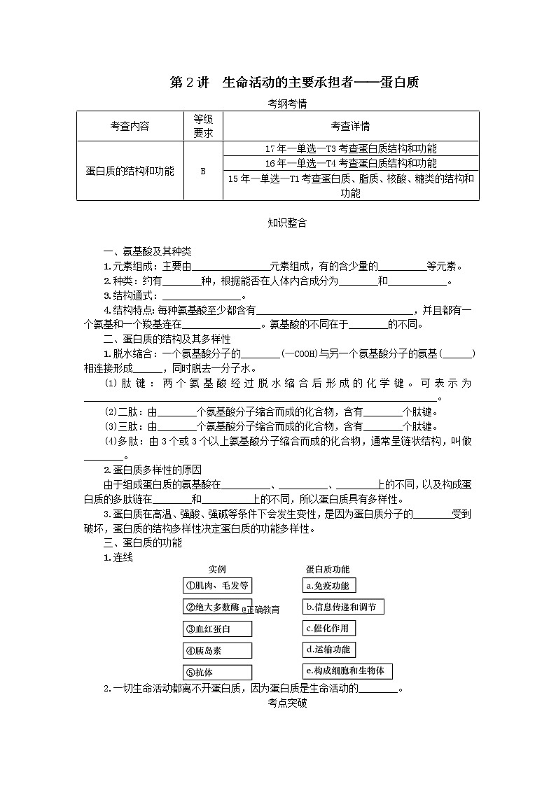 高考生物一轮总复习学案：第1单元 细胞的分子组成 第2讲 生命活动的主要承担者—蛋白质01