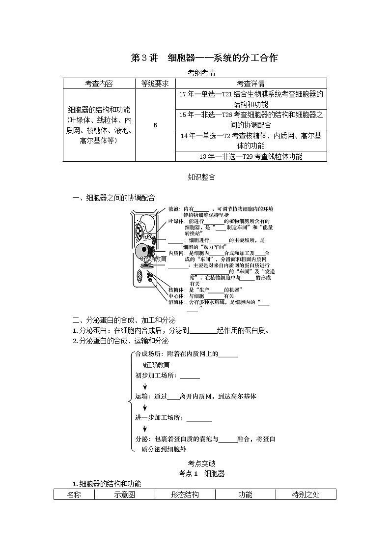 高考生物一轮总复习学案：第2单元 细胞的基本结构 第3讲 细胞器—系统的分工合作01