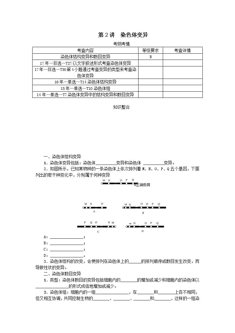 高考生物一轮总复习学案：第7单元 生物的变异与进化 第2讲 染色体变异01