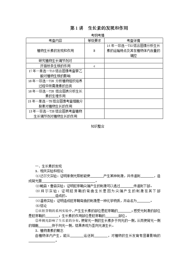 高考生物一轮总复习学案：第9单元 植物的激素调节 第1讲 生长素的发现和作用01