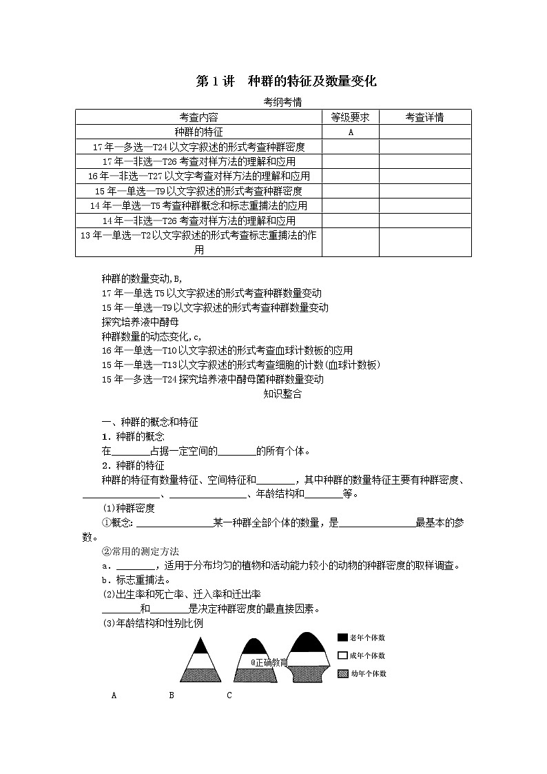 高考生物一轮总复习学案：第10单元 种群和群落 第1讲 种群的特征及数量变化01
