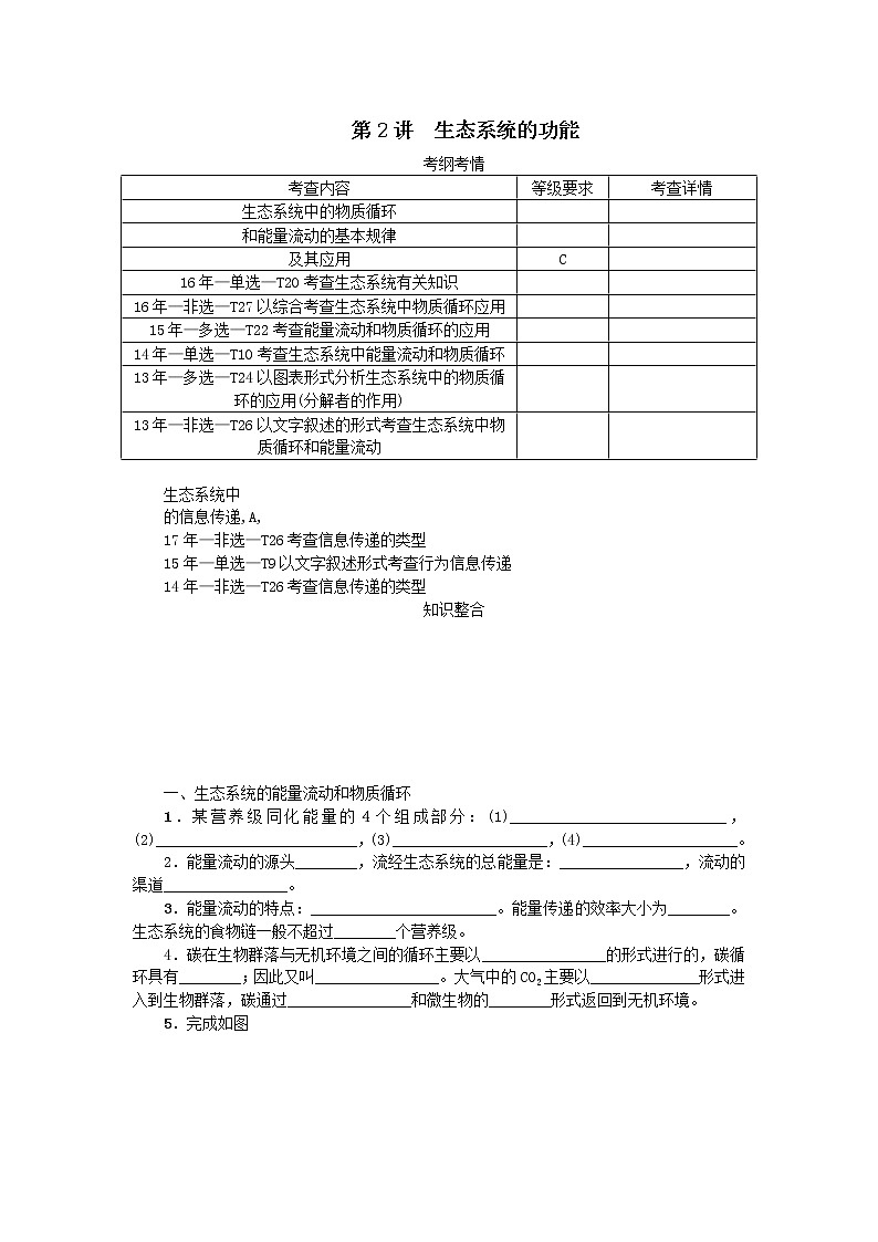 高考生物一轮总复习学案：第11单元 生态系统及其保护 第2讲 生态系统的功能01
