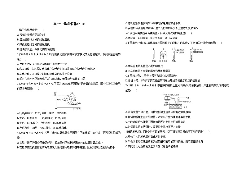 高一生物寒假作业（共8份含答案）第1页