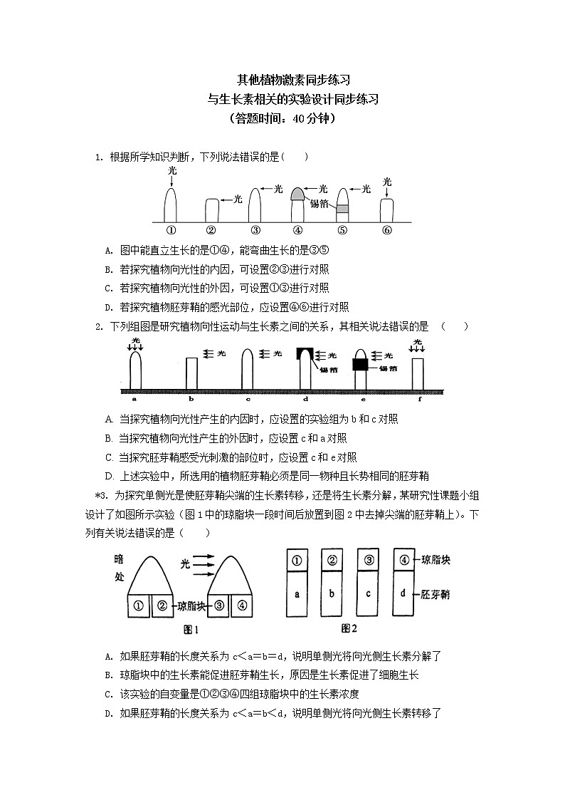 选择性必修1 第5章 植物生命活动的调节 第二节同步练习01