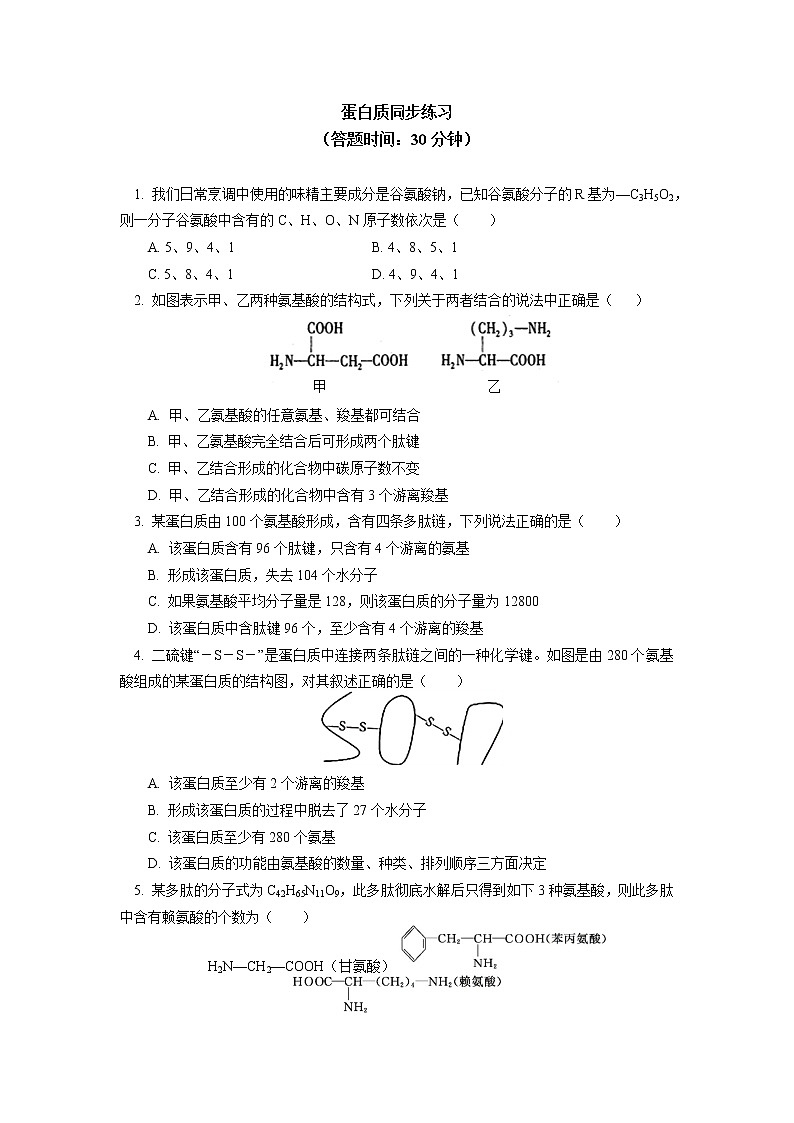 2020-2021学年高一上学期生物人教版（2019）必修一 第2章 组成细胞的分子 第4节同步练习01