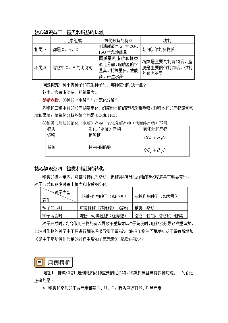 2020-2021学年高一上学期生物人教版（2019）必修一糖类和脂质 学案03