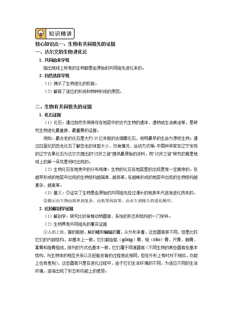 2020-2021学年高一上学期生物人教版（2019）必修二 第6章 生物的进化 第一、二节 学案02