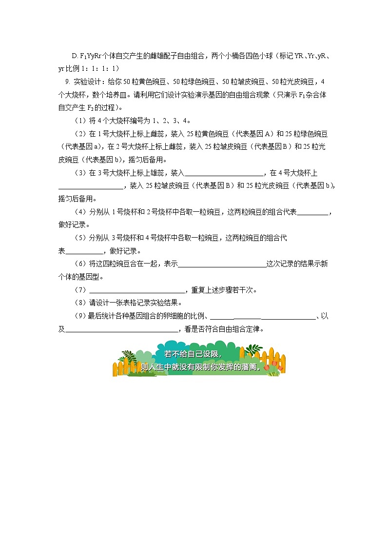 2020-2021学年高一上学期生物人教版（2019）必修二 模拟性状分离比以及配子的形成实验同步练习（含答案）03
