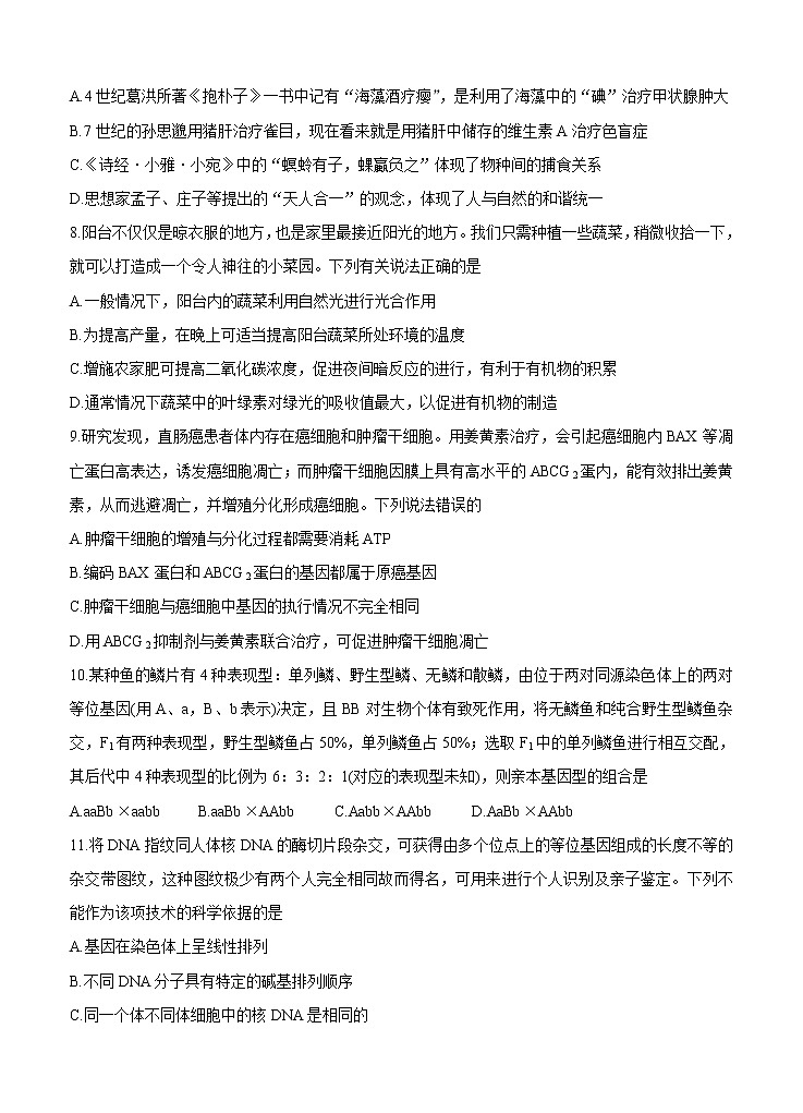 山东省菏泽市2021届高三上学期期中考试 生物 (含答案)03