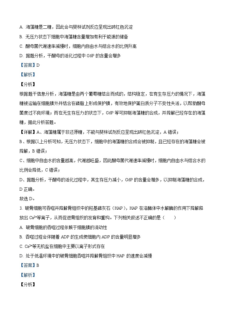 山东省烟台市2021届高三上学期期中考试 生物 (含答案)02