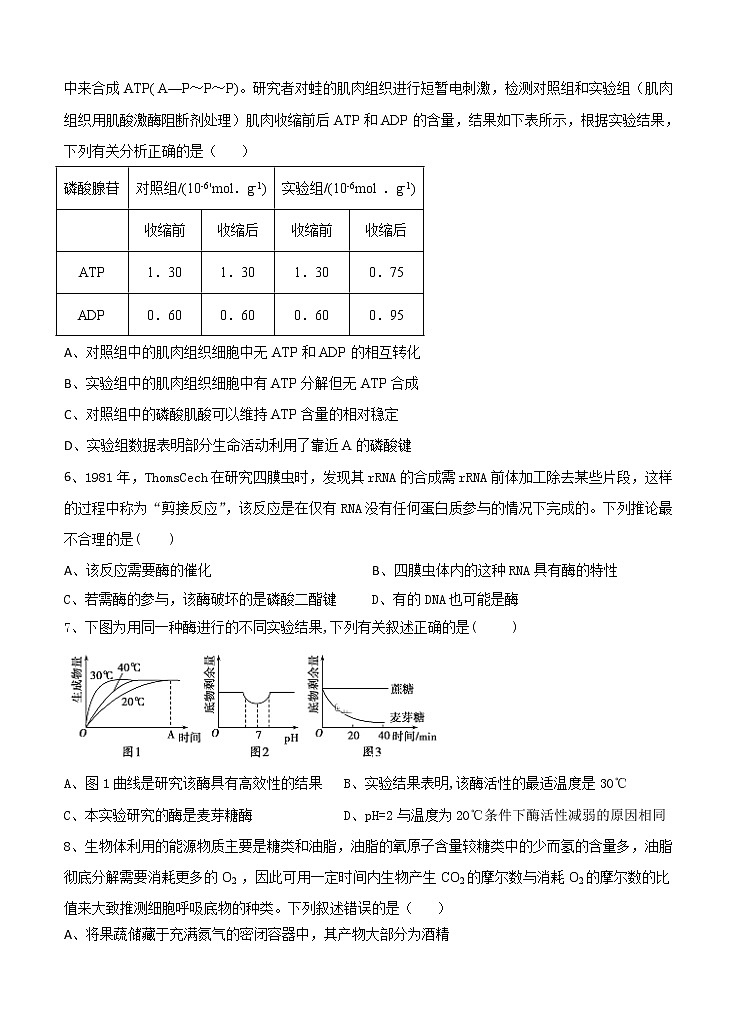 安徽省六安中学2021届高三上学期第三次月考 生物 (含答案) 试卷02