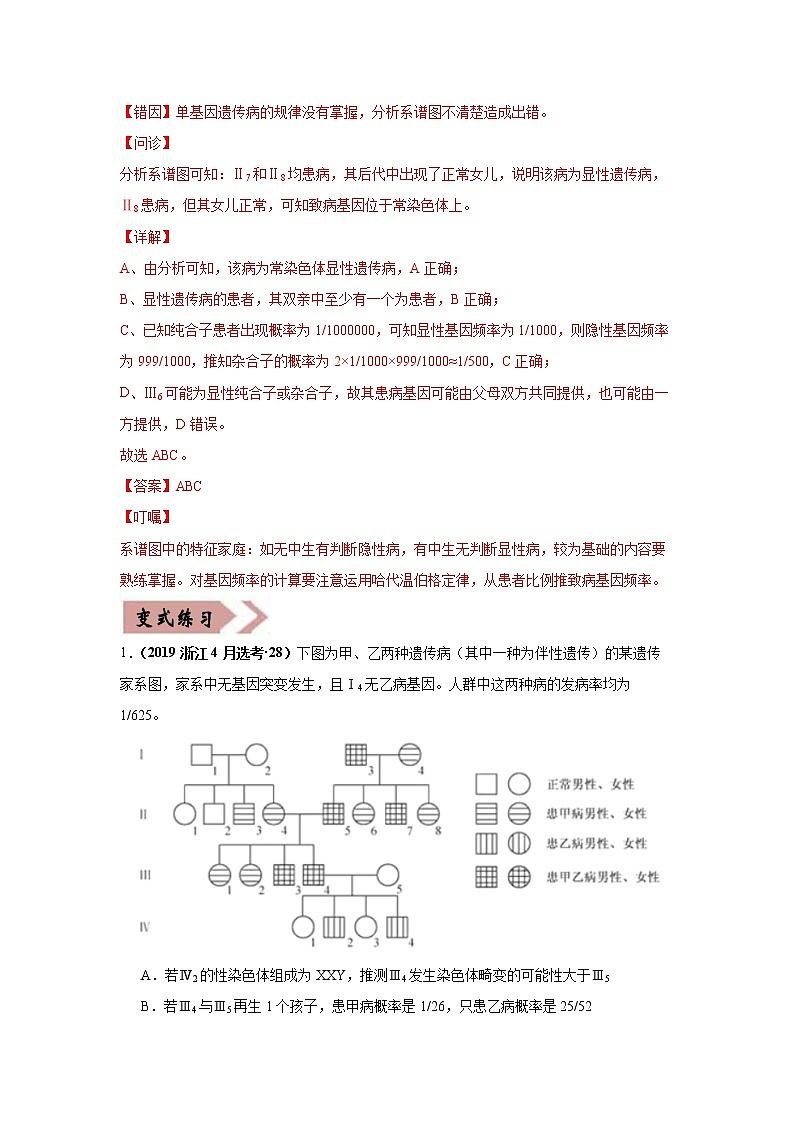 备战2021年高考生物一轮复习 易错点09 遗传与人类健康 试卷02
