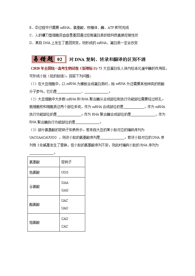 备战2021年高考生物一轮复习 易错点06 遗传的分子基础 试卷02