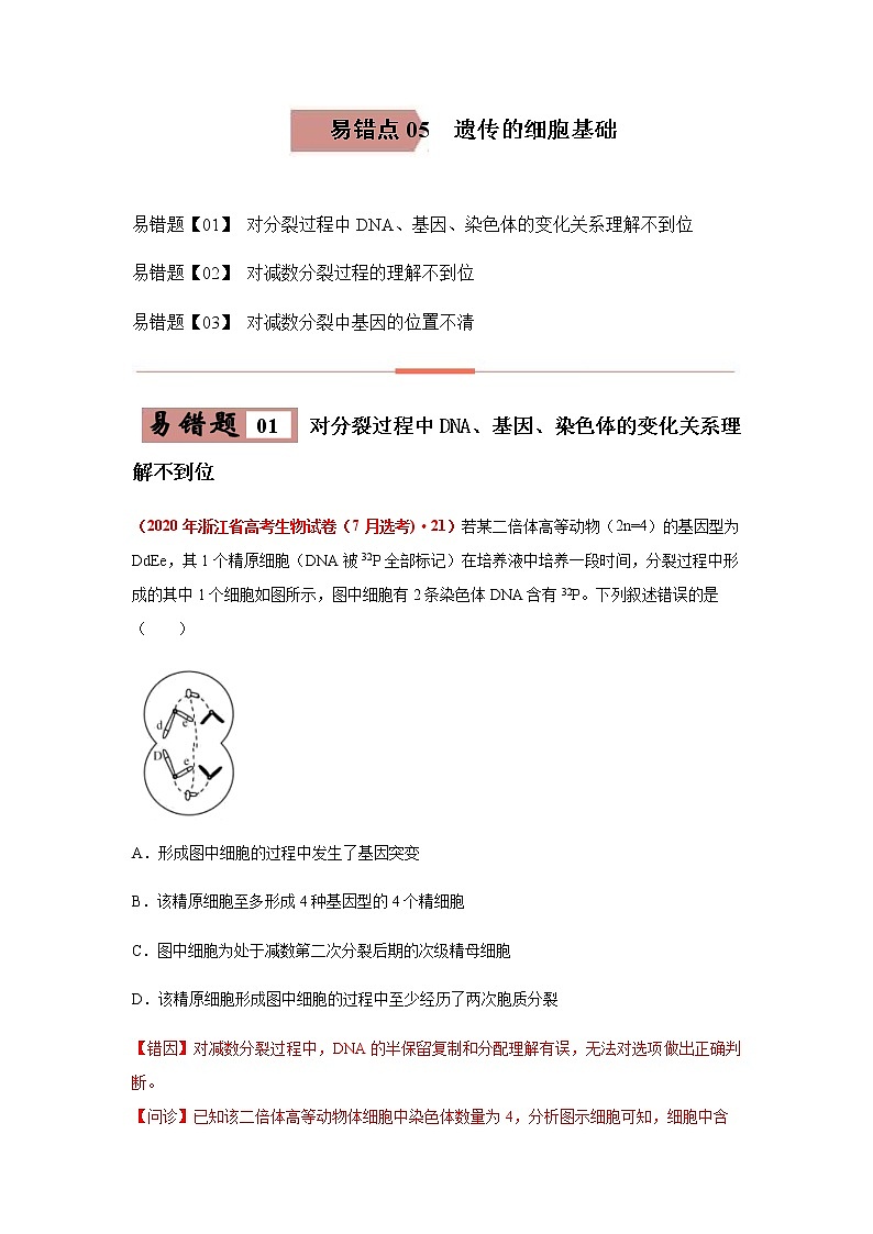 备战2021年高考生物一轮复习 易错点05 遗传的细胞基础 试卷01