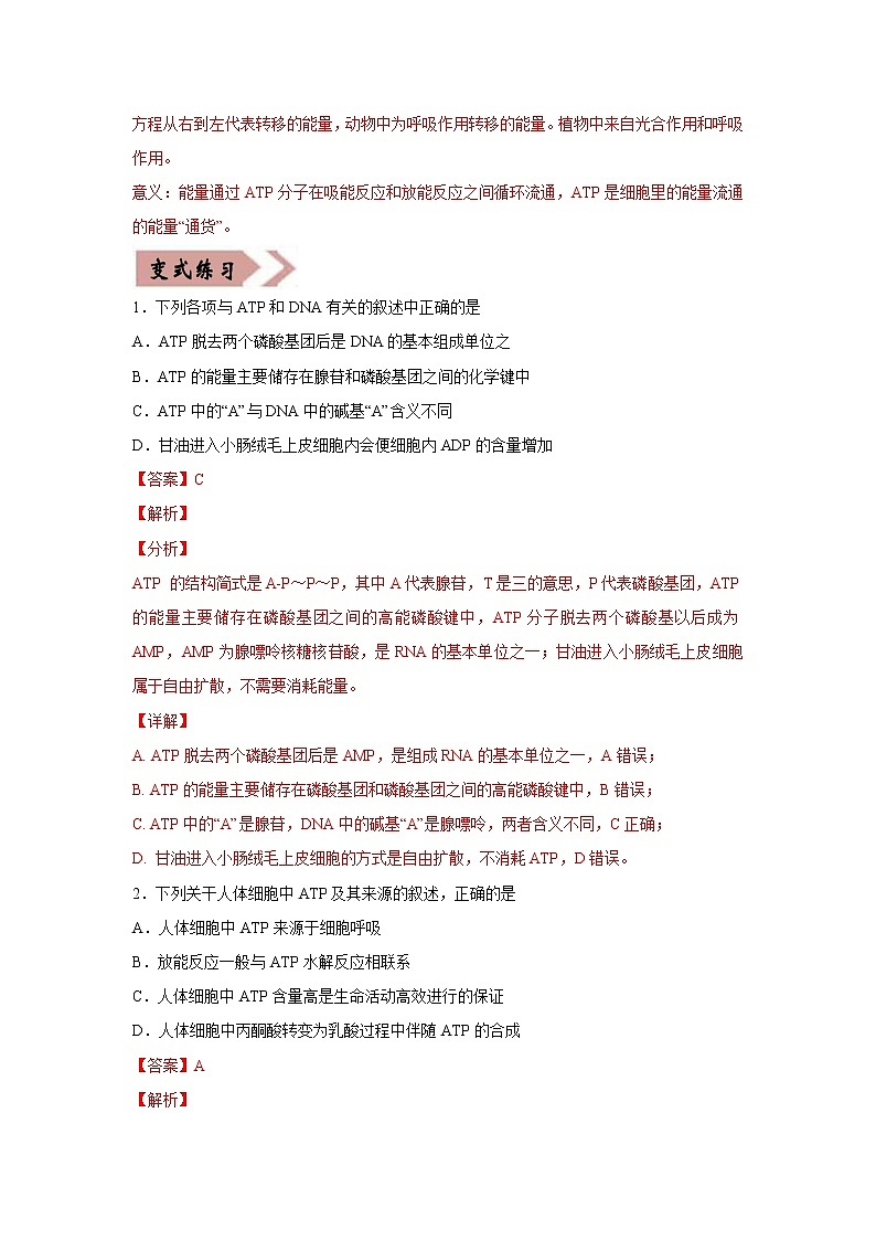 备战2021年高考生物一轮复习 易错点03 细胞的代谢1（酶、ATP、渗透实验） 试卷02