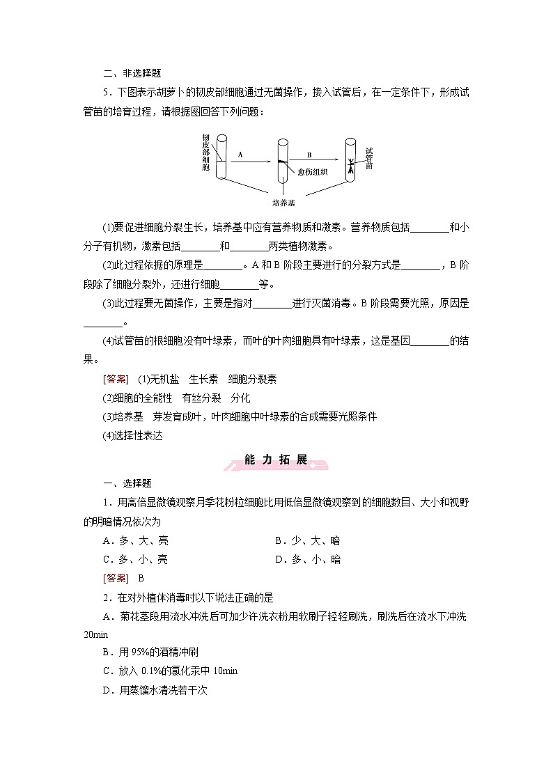 高二生物人教版选修1练习：专题3 植物的组织培养技术 课题1 Word版含解析02