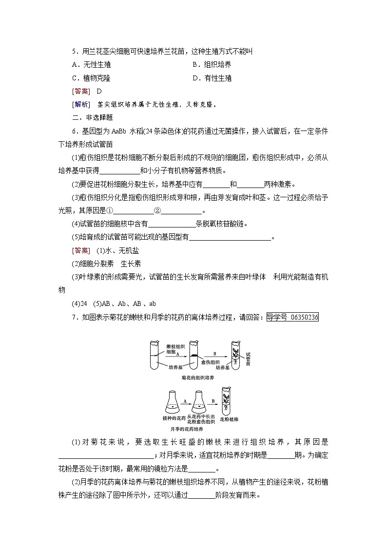 高二生物人教版选修1练习：专题3 植物的组织培养技术 课题2 Word版含解析02
