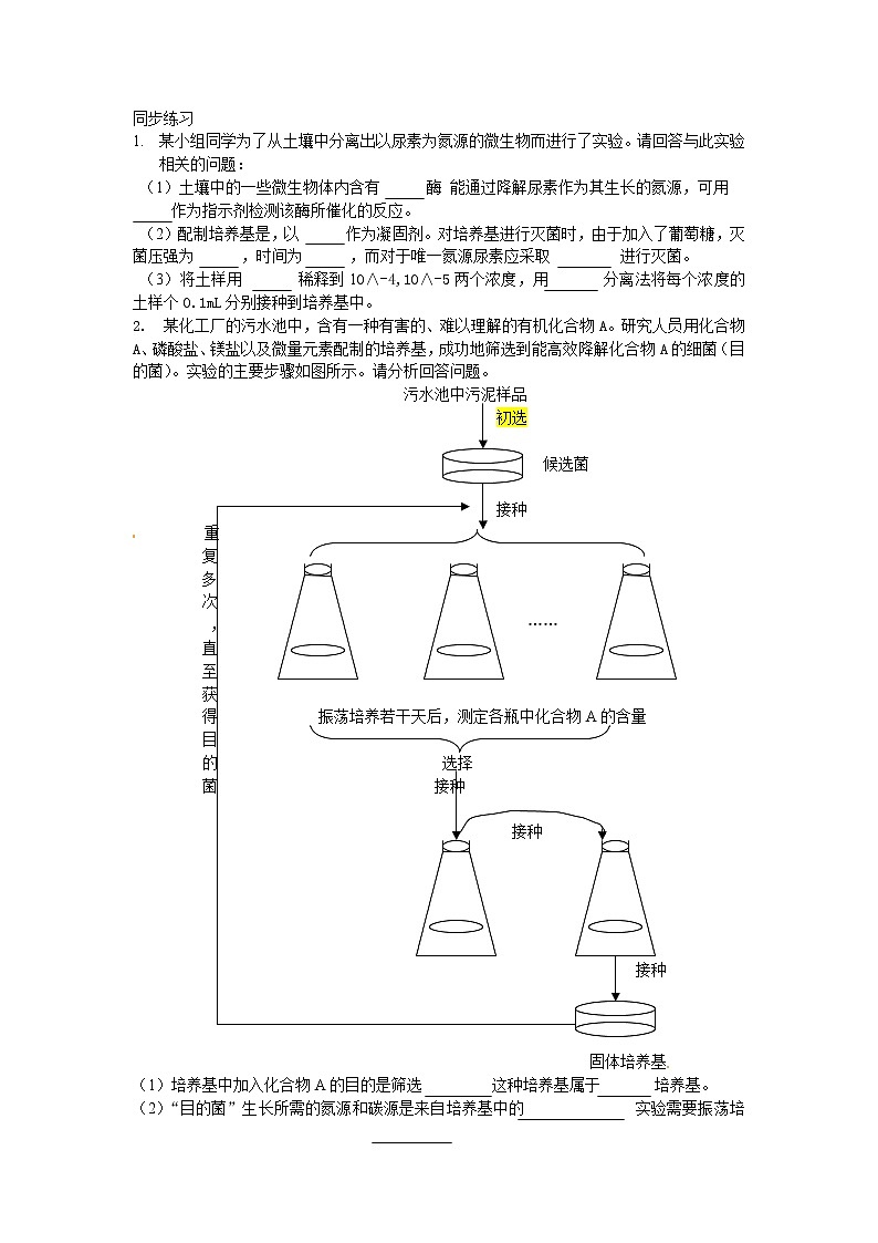 生物：第一部分《实验二 微生物的培养和利用》同步练习2（浙科版选修1）01