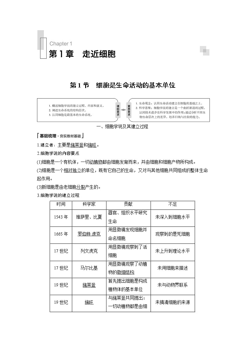 高中生物人教版（2019）必修第一册  第1章 第1节　细胞是生命活动的基本单位教案01