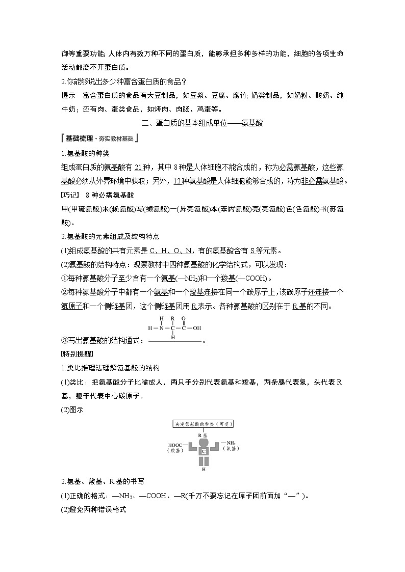 高中生物人教版（2019）必修第一册  第2章 第4节　蛋白质是生命活动的主要承担者教案02