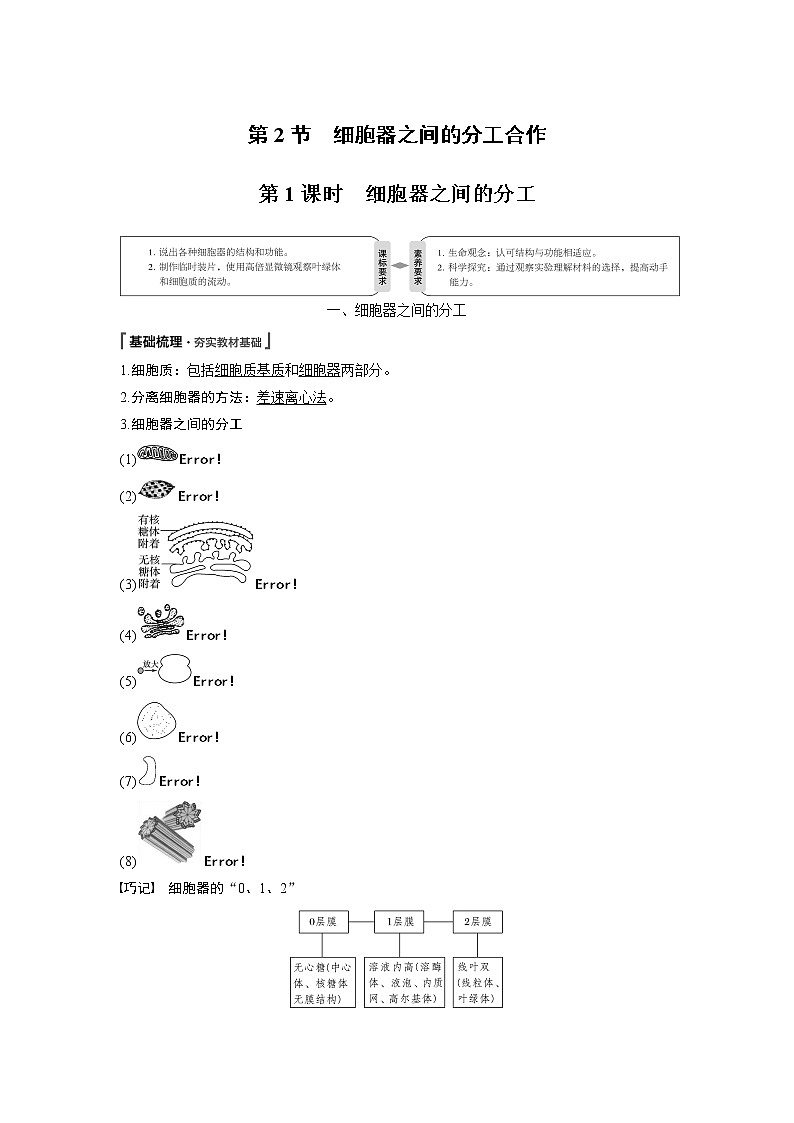 高中生物人教版（2019）必修第一册  第3章 第2节 第1课时　细胞器之间的分工教案01