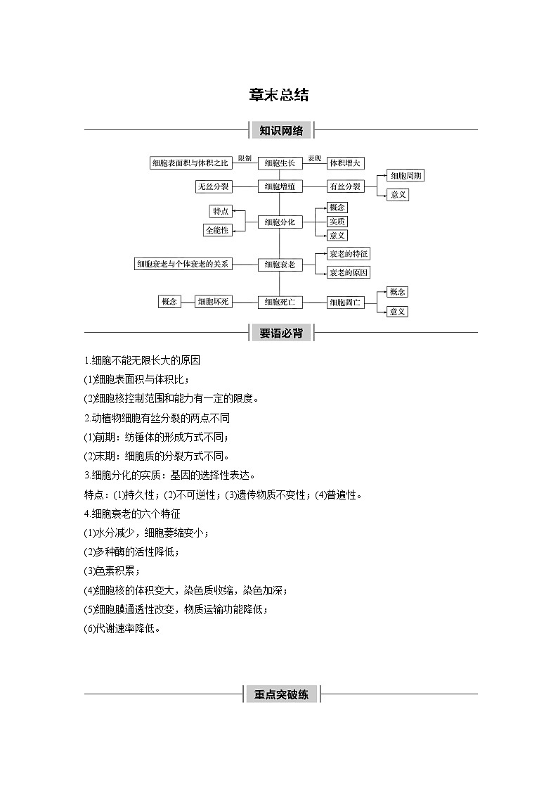 高中生物人教版（2019）必修第一册  第6章 章末总结教案01