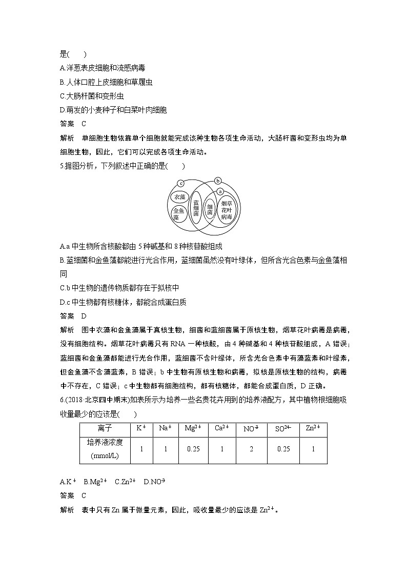 高中生物人教版（2019）必修第一册  模块综合试卷02